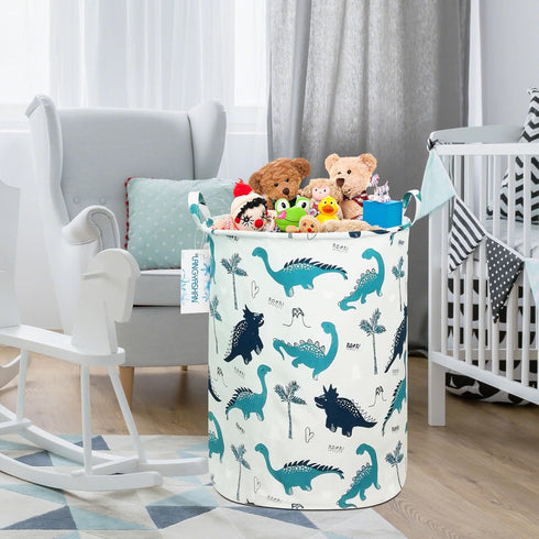 LANGYASHAN Laundry Basket - Canvas Fabric Collapsible Organizer for Storage Bin, Toy Bins, Gift Baskets (Full Dinosaur)
