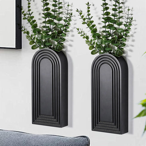 Dnnnii 2 Pack Wooden Wall Vase Set - Black Finish Modern Farmhouse