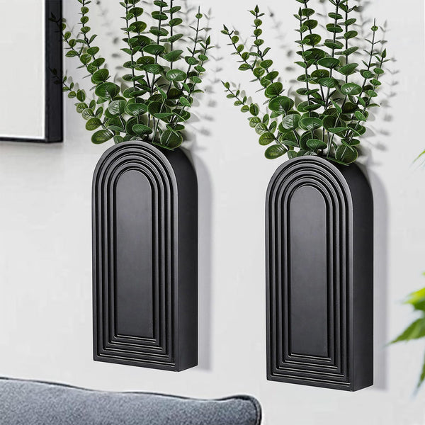 Dnnnii 2 Pack Wooden Wall Vase Set - Black Finish Modern Farmhouse