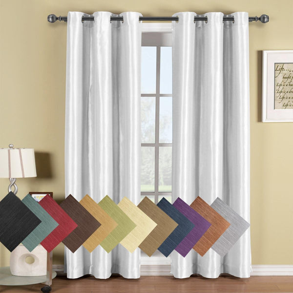 Royal Hotel Bedding Soho 100% Blackout Window Curtains Panels, Solid Faux Silk Set of 2, 63 Inches Long, White