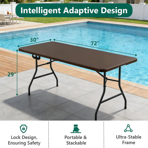 6ft Folding Table, Foldable Picnic Table Portable Table for Indoor Outdoor Use Heavy Duty Plastic Table Camping Table