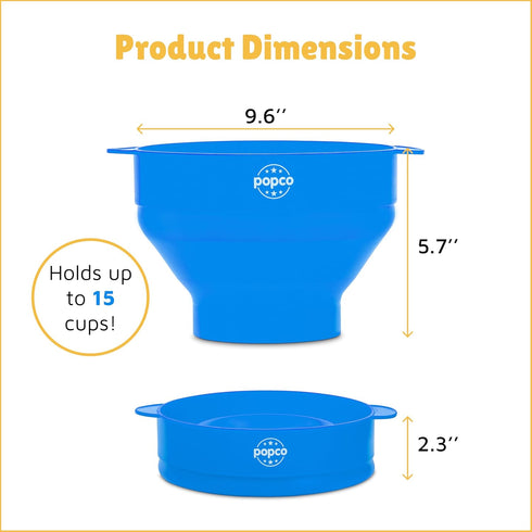 Popco Silicone Popcorn Maker - Microwave Popcorn Popper with Handles, 15-Cup Capacity - Light Blue