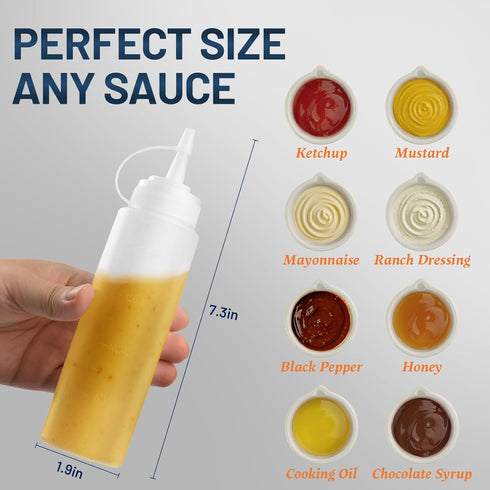SECLENT 8 oz 6 Pack Squeeze Bottles, Plastic Condiment Squeeze Bottles for Sauces, Ketchup, Squirt Bottle for Dressing