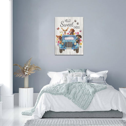 Dachshund Dog Wall Art, Funny Driving Car Pictures, Rustic Sausage Dog Truck Decor for Bathroom Kitchen Living Room
