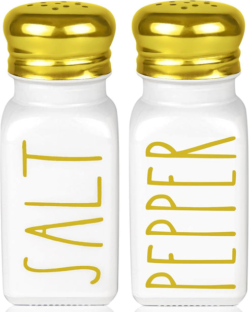Luxury Gold Salt and Pepper Shakers Set by Brighter Barns, Modern Farmhouse Decor, Glass Shakers & Stainless Steel Lid