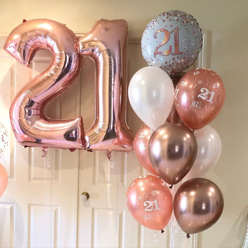 40 Inch Rose Gold Number Balloons, Giant Jumbo 12 or 21 Foil Mylar Helium Balloons for Birthday Anniversary Party