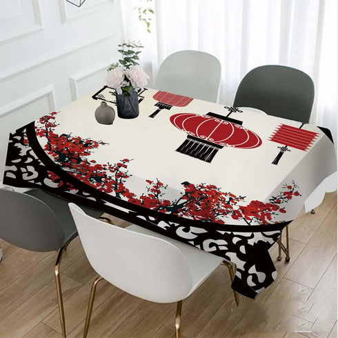 TKS MITLAN 60 84 Inch 6-8 Chinese Lantern Decorative Rectangle Tablecloth Festival Window Flower Cherry Pattern