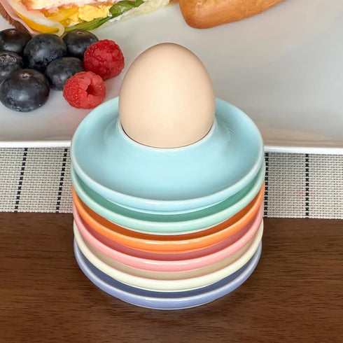 6Pack Cinf Ceramic Macaron Egg Holder Breakfast Easter Gift for Hard and Soft Eggs
