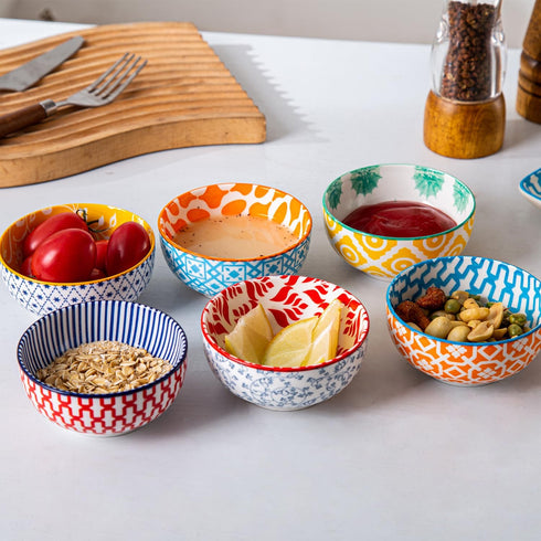 Set 4 Oz 3.5 Inch Set 6 Ceramic Dipping Bowls - Mini Dessert Bowls - Small Porcelain Bowls for Side Dishes, Snack