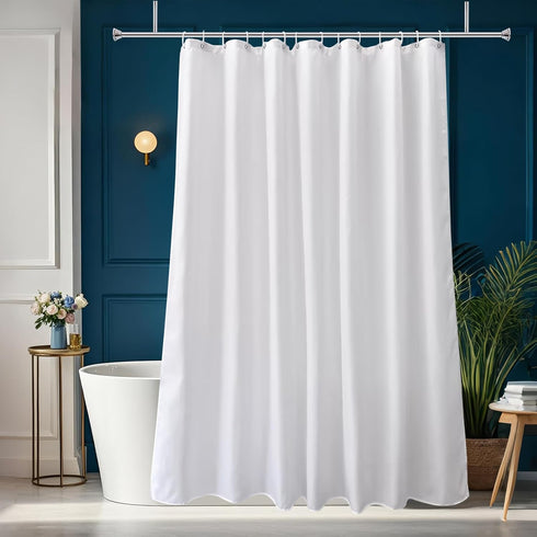 Long Shower Curtain Liner, 78 Inches Height, Water-repellent Fabric with 12 Hooks, White, 72x78