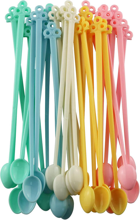 60PCS Candy Color Plastic Mini Coffee Tea Beverage Blender - Disposable Stirrers Spoon Sticks for Adjusting Sauce