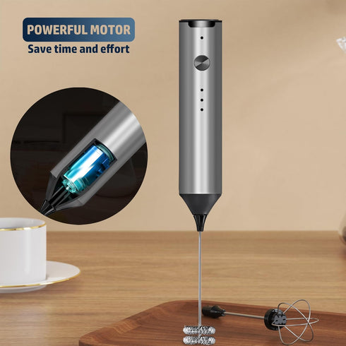 Handheld Electric Milk Frother, Type C Rechargeable Blender, 3 Mixing Speeds, Mini Beverage Blender with 2 Whiskers