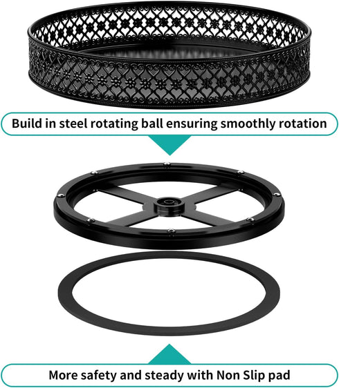 Ovicar Lazy Susan Organizer Turntable, 11 Inch Rotating Spice Rack, Metal Lazy Susan for Kitchen, Black