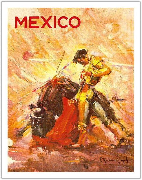 Mexico - Vintage Travel Poster by Carlos Ruano Llopis c.1944, Bullfighting Matador, Fine Art Matte Paper Print, 11x14in