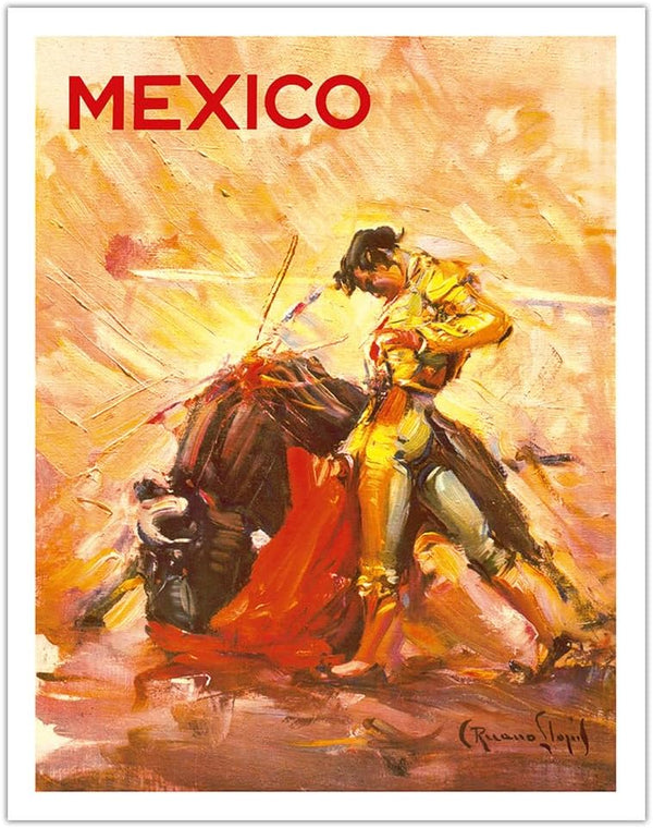 Mexico - Vintage Travel Poster by Carlos Ruano Llopis c.1944, Bullfighting Matador, Fine Art Matte Paper Print, 11x14in