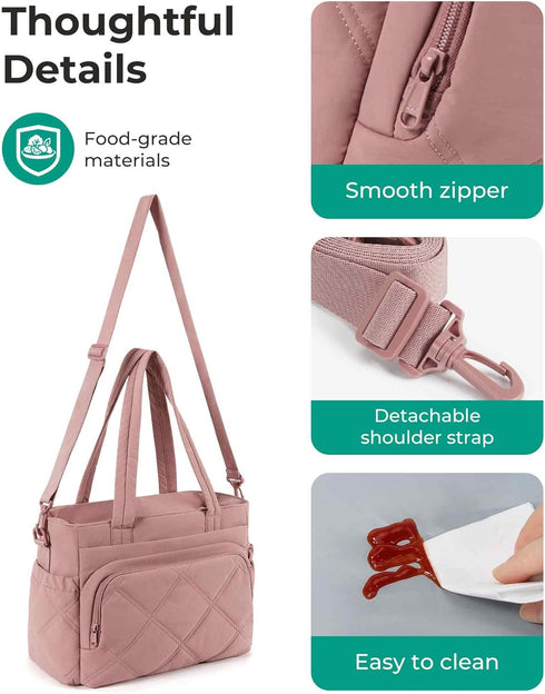 BAGSMART Lunch Bag Women Large Lunch Box Insulated Tote Bag with Multi-Pockets Quilted Puffy Tote for Work, Outdoors