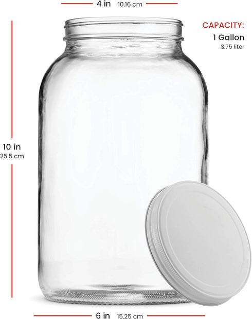 2 Pack 1 Gallon Glass Jar With Lid - Large Airtight Metal Lids, BPA-Free, Wide Mouth Sun Tea Jar for Storage