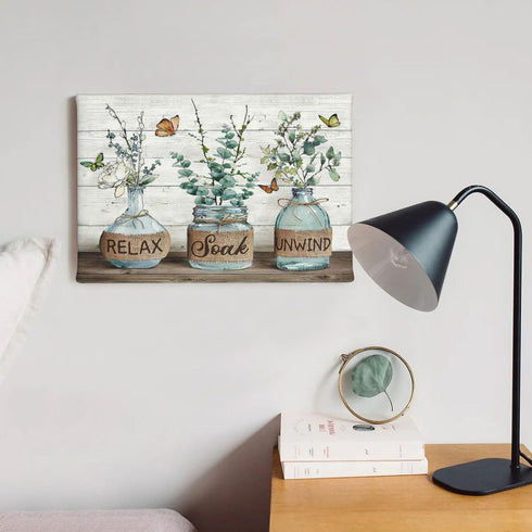 Tijuboni Farmhouse Bathroom Decor Wall Art - Rustic Botanical Pictures Canvas Print for 8''x12''