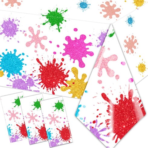 CMUSKO Paint Party Decorations - 3Pcs Plastic Tablecloths for Paint Splatter Birthday Party, 108x180cm
