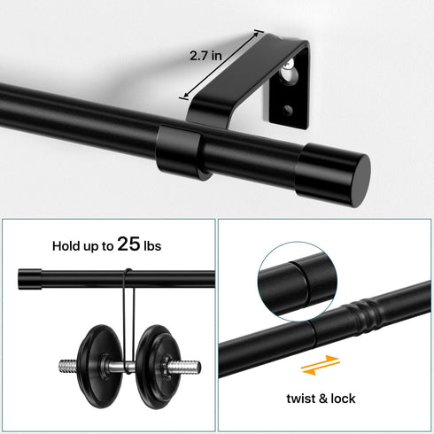 Adjustable Curtain Rods 120 Inch for Windows 66 to 120, Single 5/8 Inch Diameter Drapery Rod Set with Brackets