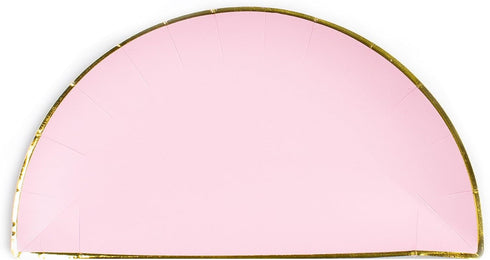 Sugar & Cloth 9 Inch Semi Circle Paper Plate, Pink with Gold Edge, 16 Count