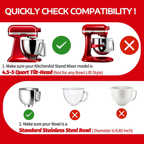 Updated for KitchenAid Tilt Head 4.5-5 QT Pouring Shield (for Stainless Steel Bowls Only), Fully Enclosed Foldable Lid Mixer Bowl Cover for Kitchen aid Accessories and Attachments, Not For Bowl Lift