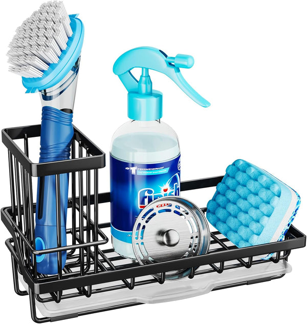 Consumest Sponge Holder for Kitchen Sink - Stainless Steel Sink Caddy with Removable Drip Tray for Dish Soap Storage -