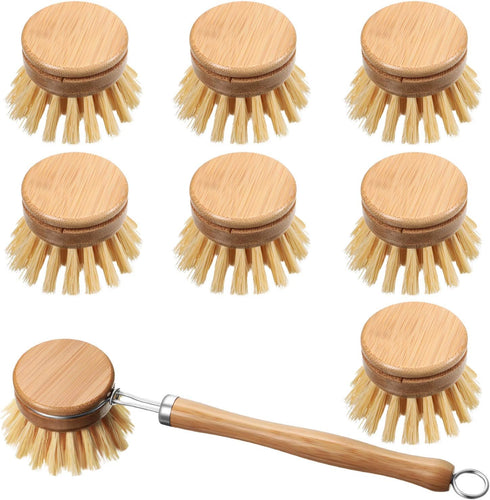 Patelai 8 Pieces Wooden Kitchen Dish Brush Include Bamboo Scrub Cleaning Brush