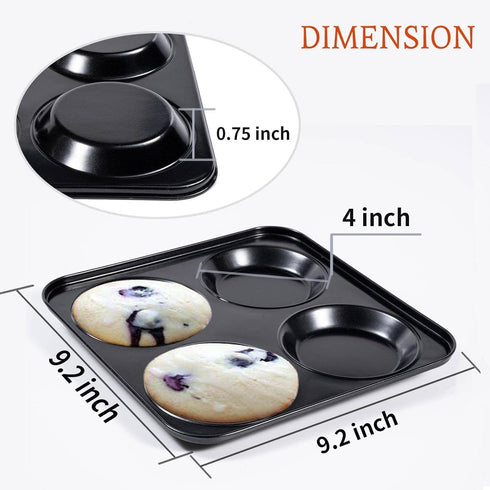 Muffin Top Pan Non Stick, 4 Cavity Baking Moon Pie Whoopie Pie, 4 Inch Yorkshire Pudding Pan for Oven