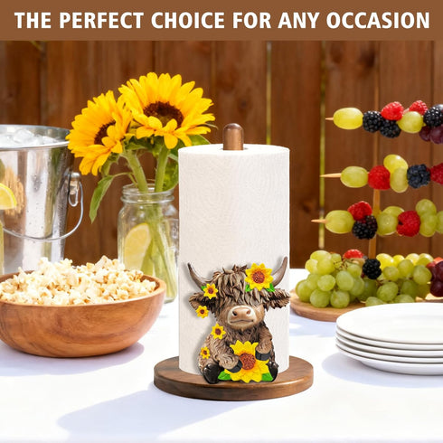 GAJ Countertop 3D Highland Cow Paper Towel Holder - Highland Cow Decor for Kitchen Farmhouse Bathroom - Gifts for Women
