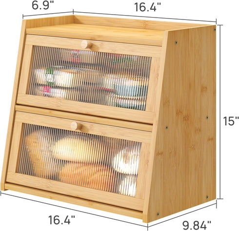 Counter, viewcare Bread Box for Kitchen Double Layer Large Bamboo Wood Bread Box, Bamboo Bread Storage Container