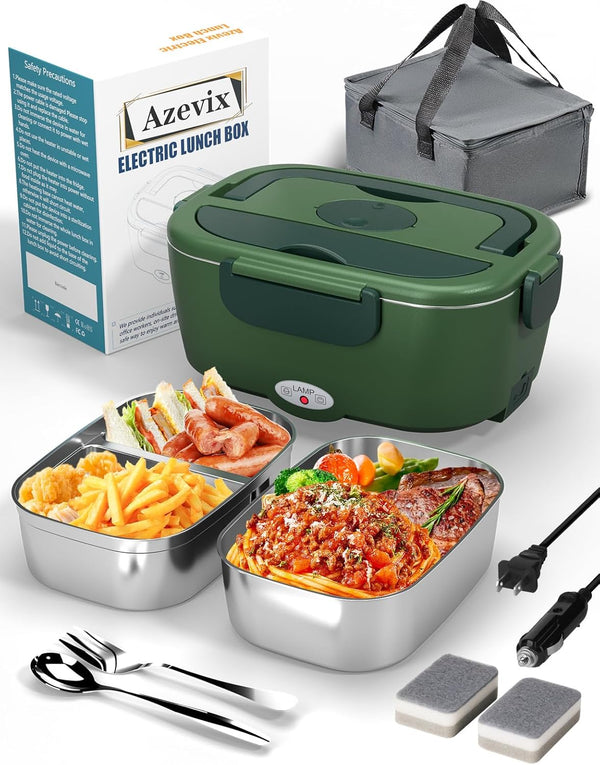 Electric Lunch Box for Adults, 80 W Fast Heating Portable Food Warmer with 2 Stainless Steel Containers