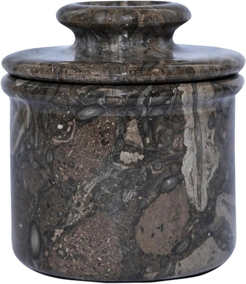 Oceanic Marble Butter Crock with Lid: 4" Gray Marble Handmade Butter Storage