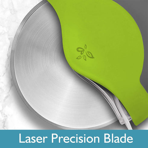Green Pizza Cutter Wheel with Protective Blade Cover, Super Sharp Ergonomic Rubberized Grip, Stainless Steel