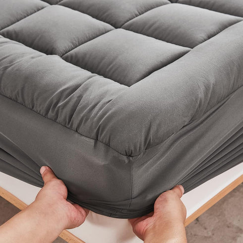 Mattress Pad Cover with 18” Deep Pocket - Fits Up to 8”-21” Cooling Bed Topper, Soft and Breathable Cover, Gray, Queen