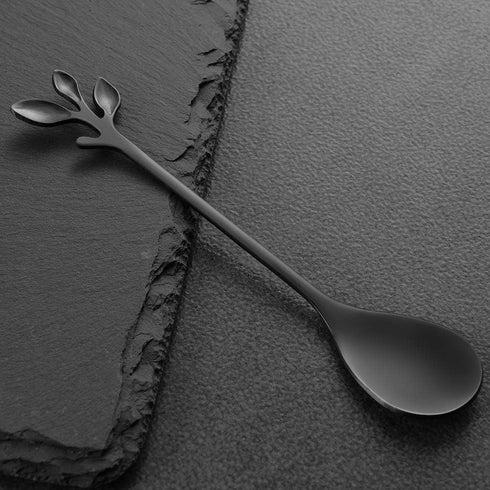 AnSaw Elegant Black Leaf Coffee Spoons, 10-Piece Mini Stainless Steel Espresso & Dessert Spoons
