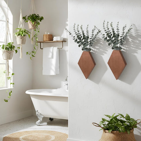 2 Color,9.8 6.6 1.2 Inches) Chunful Pcs Wooden Wall Planter Decor Hanging Faux Plants Greenery Flowers Holder Vase