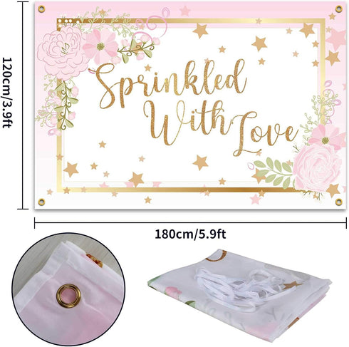 Sprinkled with Love Backdrop Banner, Baby Shower Party Decorations for Boy Girl, 6x4ft
