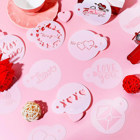Outus 30 Pieces Valentine's Day Cake Stencils, Reusable Cookie Stencils for Baking and Painting Mould Templates