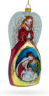 Angel Above Nativity Scene Blown Glass Christmas Ornament
