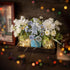 3PCS LUEUR Artificial Flowers Blue Dahlia in Mason Jars with Wood Tray for Dining Table Coffee Table Farmhouse Home