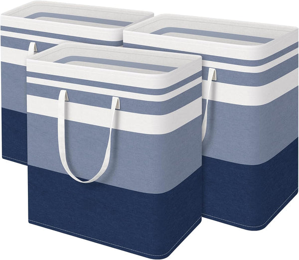 BlissTotes 3-Pack Laundry Basket, Waterproof Hamper, Collapsible Tall Clothes Hamper, Gradient Blue, 125L