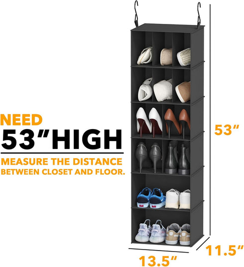SpaceAid 2 Pack Hanging Closet Organizer and Storage with Dividers, 24 Compartments Hanging Shoe Shelves for Closet, Wardrobe, RV, Garment Rack - Black by SpaceAid