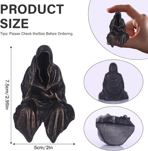 Set 3, Reading Statue Suriel Bookshelf Figure of Gothic Fantasy Black Robe Statue, Mystery Reading Figurines Sitting