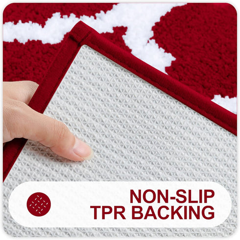 OLANLY Bathroom Rugs 47x17 | Soft Absorbent Microfiber Bath Mats, Non-Slip Shaggy Shower Carpet, Burgundy