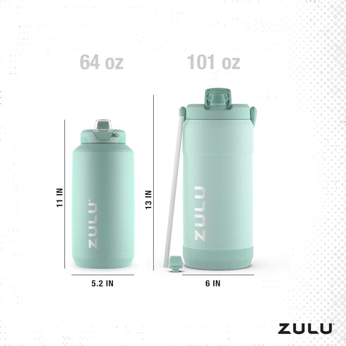 ZULU Goals 64oz & 101oz Vacuum Insulated Stainless Steel Water Bottle | Reusable Jug Thermoses with Carry Handle