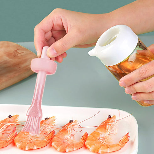 Olive Oil Dispenser Bottle with Silicone Oil Brush, 230ml Oil Container for Cooking, Baking, BBQ, Marinating, PINK