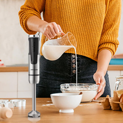 Liebe&Lecker Cordless Hand Blender, USB Rechargeable Immersion Blender with 8 Variable Speeds, Whisk, Milk Frother