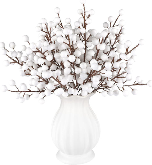 Rowfad 40 Pcs Artificial Berry Stems Branches, Christmas White Faux Holly Berries
