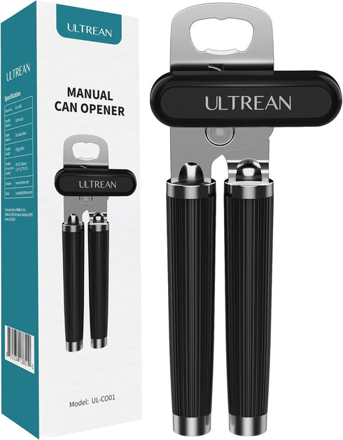 Ultrean Manual Can Opener, Heavy Duty Stainless Steel with Soft Touch Handle, Rust Proof (Black)